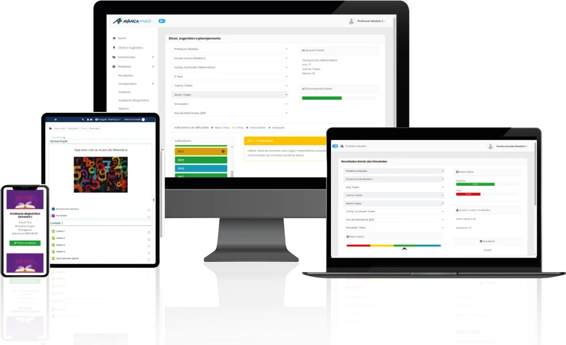 Plataforma AvançaEdu no computador, no notebook, no tablet e no celular